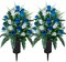 Artificial Cemetery & Memorial Flowers with Vase – White & Dark Blue Rose Gravesite Bouquet, Outdoor All-Weather Grave Decoration, Long-Lasting Non-Bleeding Colors (2 Sets)